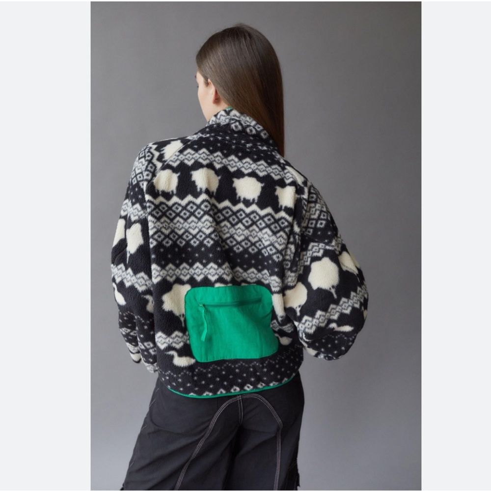 Urban Outfitters Stormi Jacket Women’s M Black/Green Animal Print Full Zip Up - Picture 2 of 13